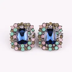 Fashion 10 Colors Rhinestone Stud Earrings for Woman Square Shape Design Inlaid Colorful Crystal Party Jewelry 2019 New