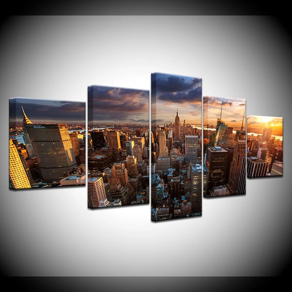 

The Empire State Building New York modern 5 Panel HD wall posters Print On Canvas Art Painting For home living room decoration