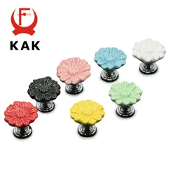 KAK Chrysanthemum Ceramic Handles Drawer Knobs Cupboard Door Handles for Kids Room Cabinet Handles with screws Furniture Handles