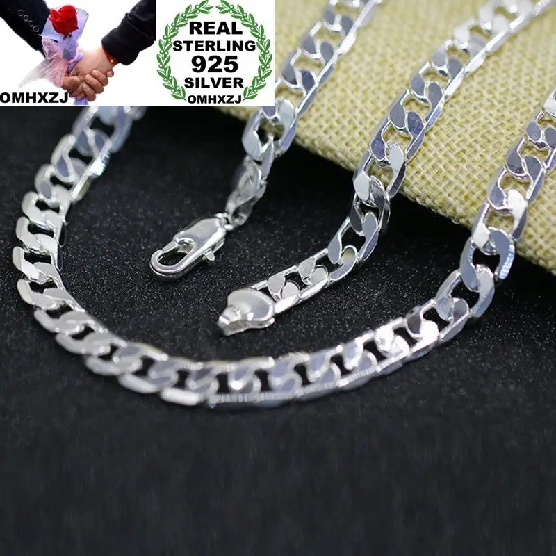 

OMHXZJ Wholesale European Fashion Woman Man Party Wedding Gift 6MM Wide Silver 925 Sterling Silver Chain Necklace NA190