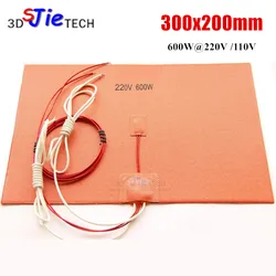 200X300mm 600W 110V/220V Silicone Heater Pad heating Mat for Reprap 3D Printer Heat Bed w/ NTC 100K Thermistor