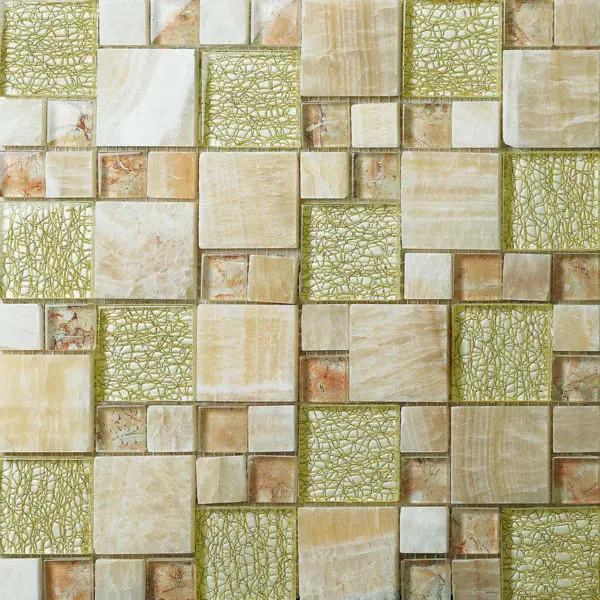 Crystal Glass Mirror Mosaic Rosin Yellow Marble mixed shells Mosaic Tile MD Msaic Tile kitchen living room backsplash