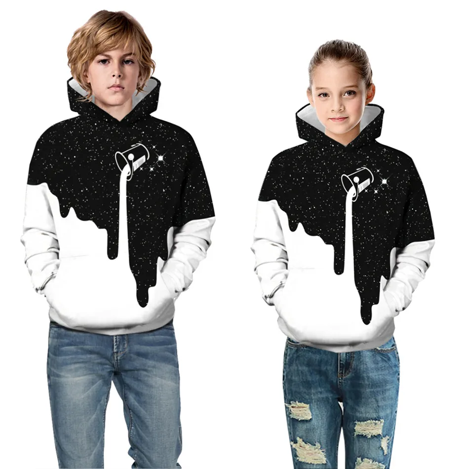 Children Autumn Winter Colorful 3D Hoodies Boys Girl Cup Milk Paint Galaxy Space Printed Sweatshirts Kids Pullover Clothing