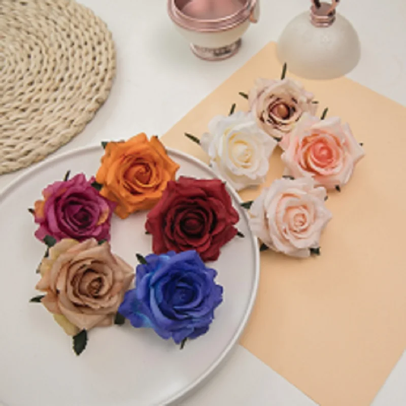 50PCS/lot Artificial Rose Flower Head 7CM European Retro Silk Flower Wedding Flowers Wall Floral Party Home Decorative