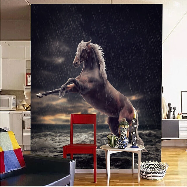 The custom 3D murals, Horse in the rain artistic background ,living room sofa TV wall bedroom wall paper