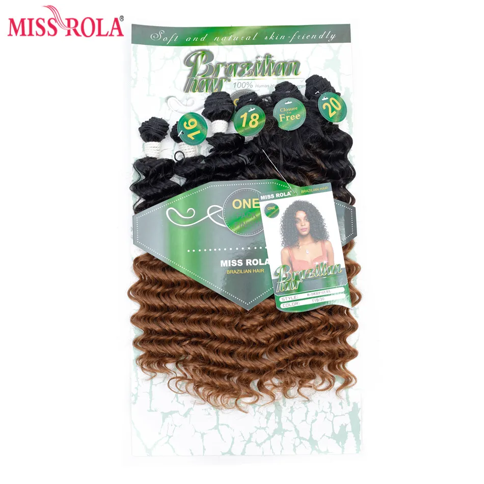 Senhorita Rola-Ombre Synthetic Deep Wave Hair Extensions com fechamento livre, cabelo tece, T1B/30, 16-20 ", 200g, 6pcs por pacote