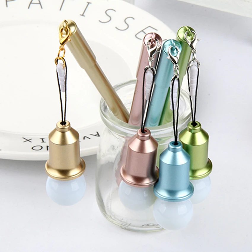 Funny Pen With LED Bulb Lamp Dust Plug 0.28mm School Office Stationery Pendant Black Ink Gel Pen Rollerball Writting Tool