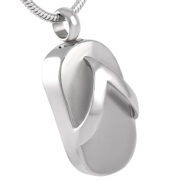 Stainless Steel Flip Flops Memorial Urn Pendant Unique Cremation Jewelry Necklace