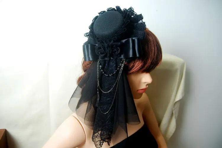 

Steampunk Mini Top Hat Fascinator Veil Rose & Chains Burlesque Victorian Hats Handmade Party Headdress Accessories