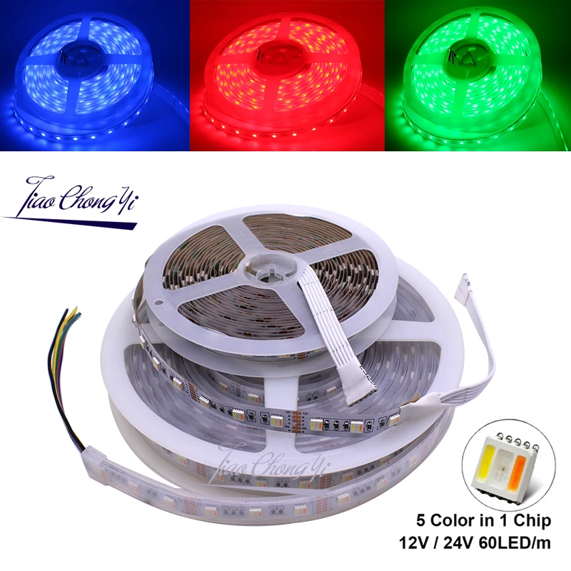 

RGBCCT LED Strip 5050 12V / 24V 5 Color in 1 Chips RGB+WW+CW 60 LEDs/m 5m/lot RGBW LED Strip Light 5m/lot.