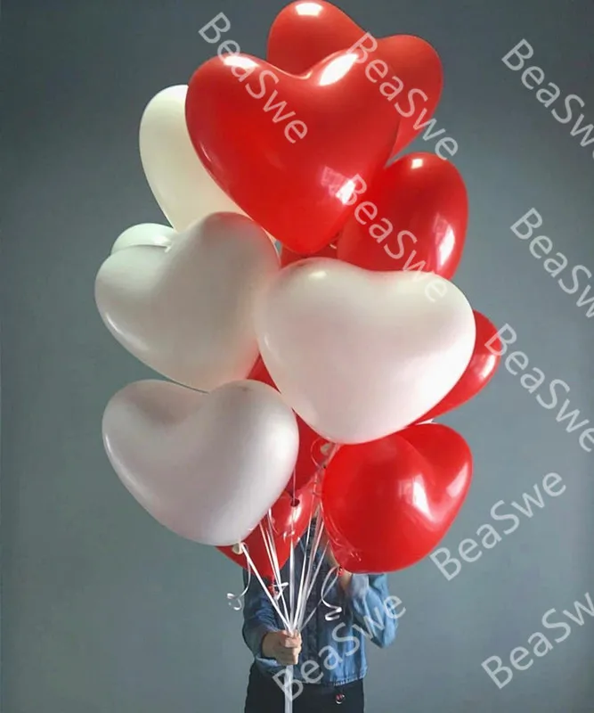 30pcs/lot 10inch Red Pink White Heart Latex Helium Balloons Valentines Day Wedding Marriage Hen Party Decoration Baby Shower