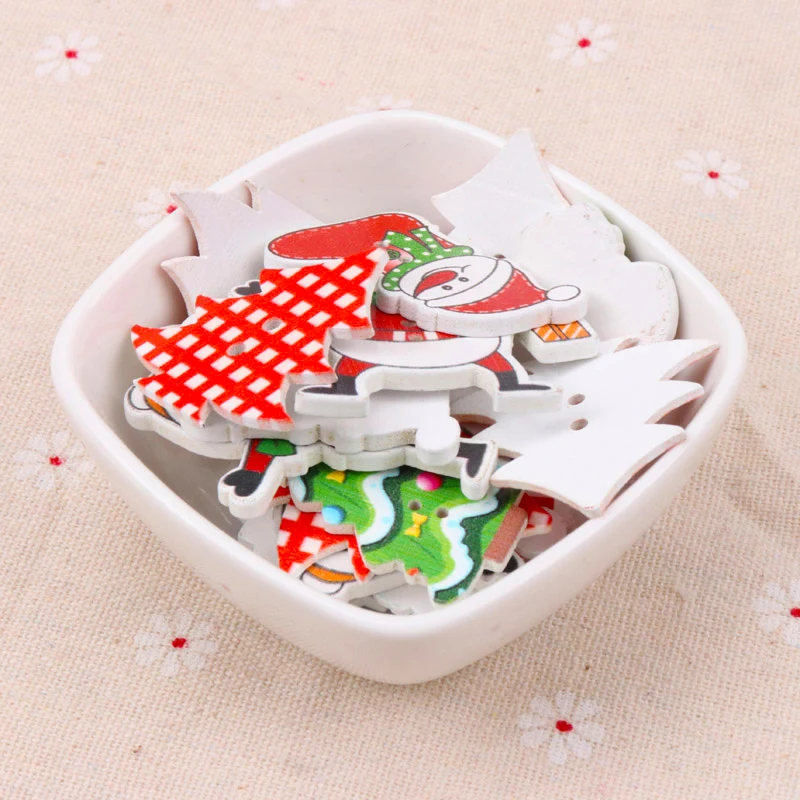 Mix Wooden Christmas Series Pattern Scrapbooking Craft For Handmade Accessory Sewing Home Decoration DIY 20-40mm 20pcs MZ176