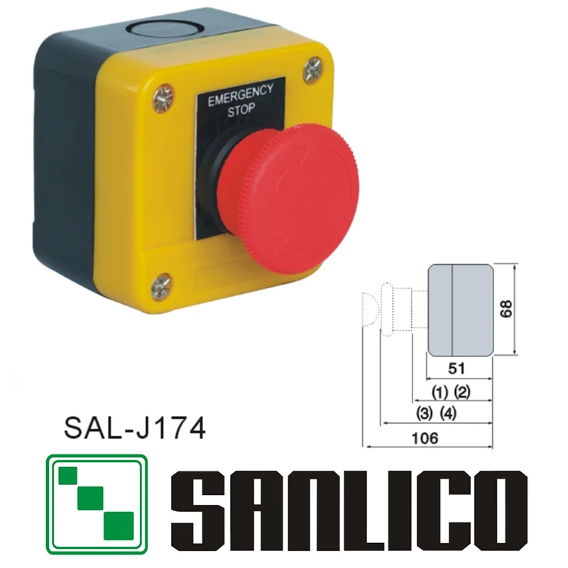 Waterproof Emergency Stop Switch Control Box Push Button Switch Station SAL LA68H-J XALJ174FD Latching Turn to Release