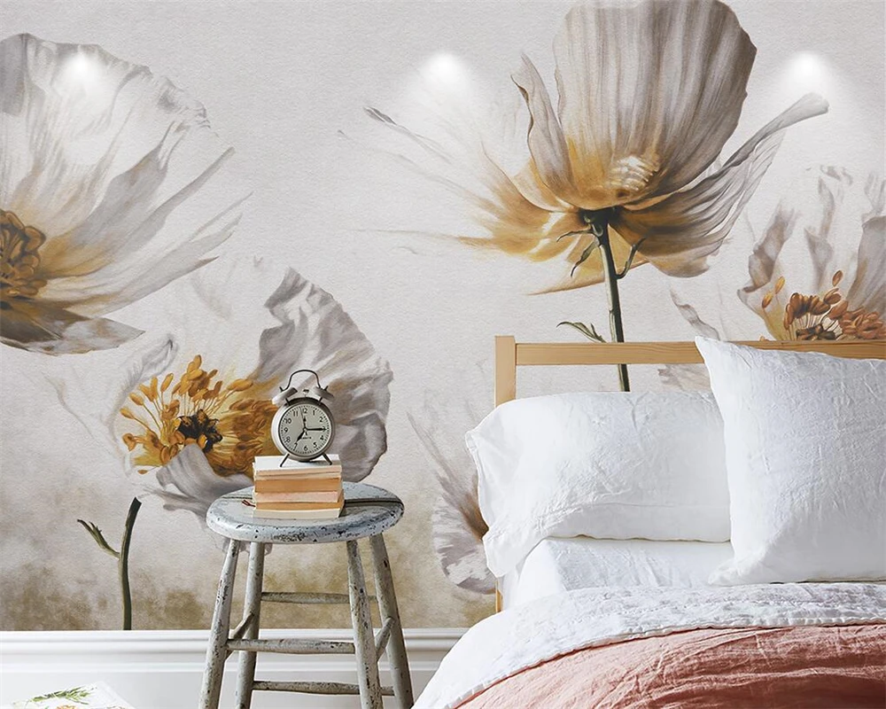 

Beibehang Custom wallpaper European white flower painting decorative painting living room TV background wall murals 3d wallpaper