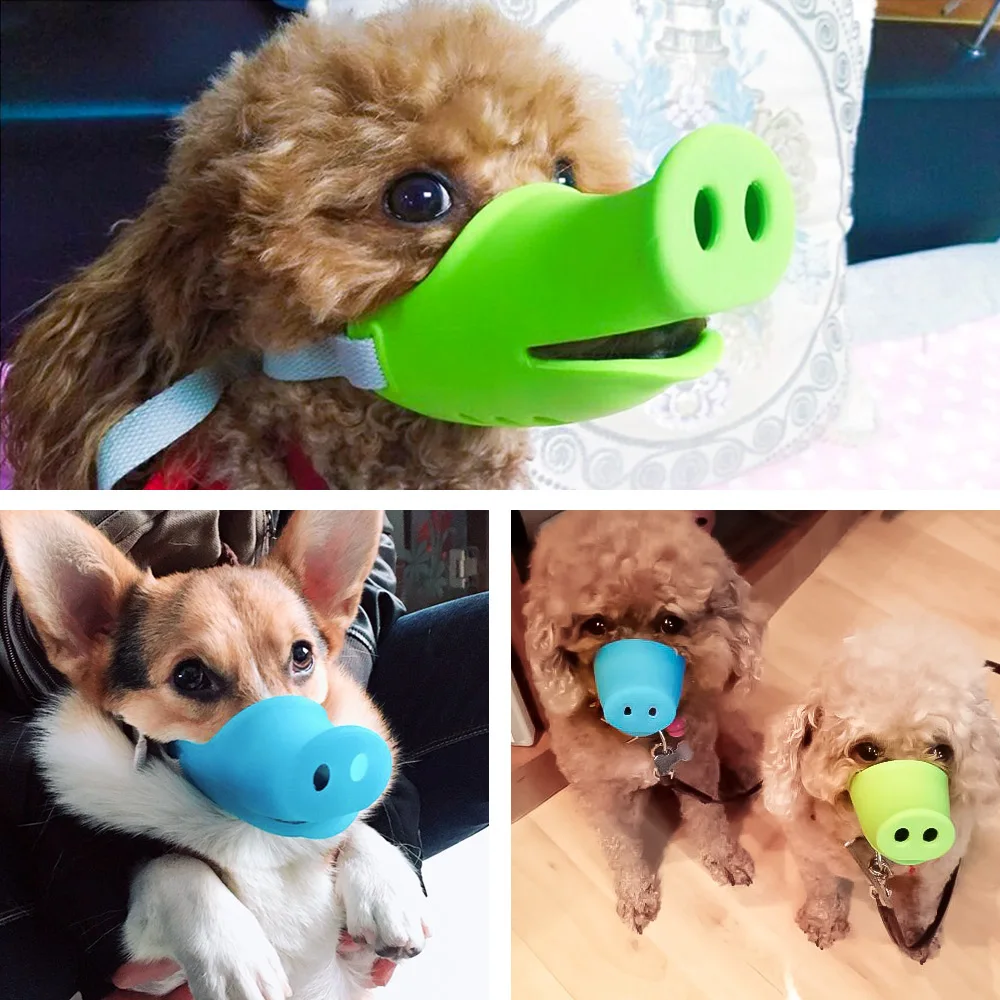 HOOPET Breathable Cute Pig Dog Muzzle Silicone Anti-bite Dog Muzzles Stop Bark Bite Mouth Mask Adjustable for Small Dog Pets