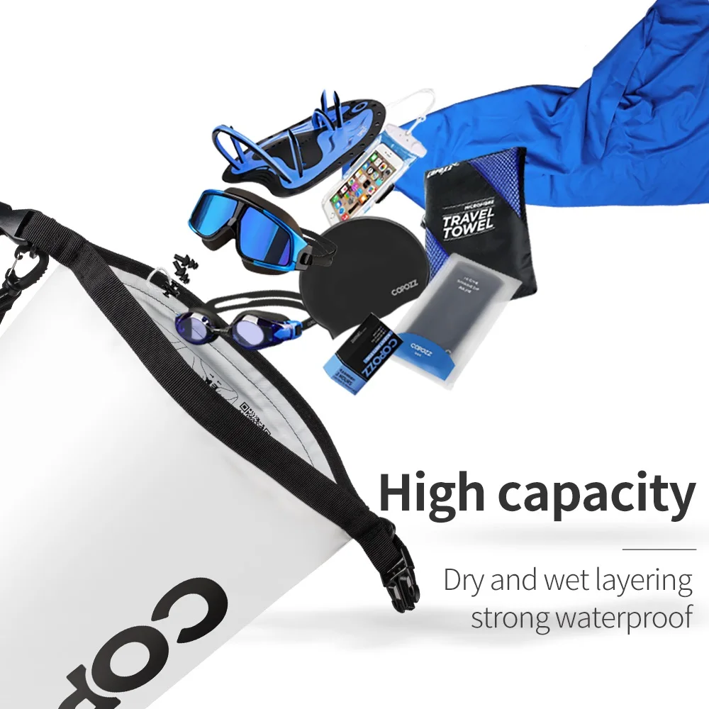 COPOZZ Waterproof Bag Dry Bag PVC 15L with Long Adjustable Strap for Men Women Storage Gym Swimming Bag Travel Backpack Sport