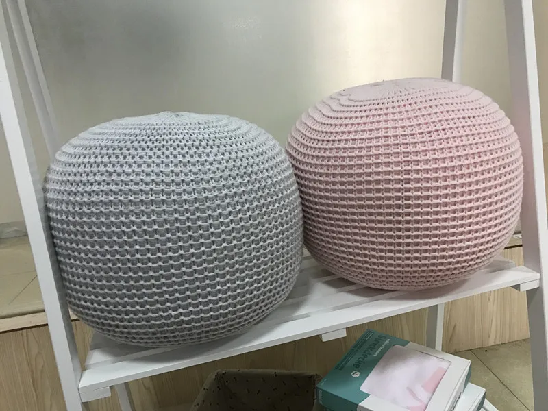 Nuovo POUF per casa cuscino rotondo in lana lavorato A maglia POUF prendi un cuscino per i piedi