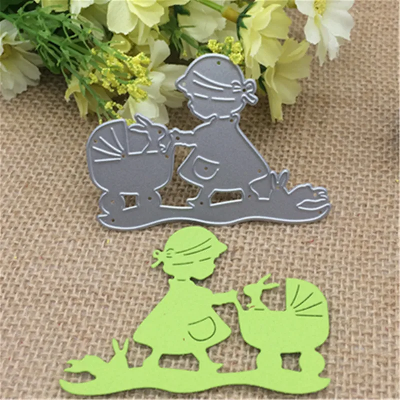 

Girl baby carriage rabbit bunny Metal cutting dies Stencil Scrapbooking Photo Album Card Paper Embossing Craft DIY