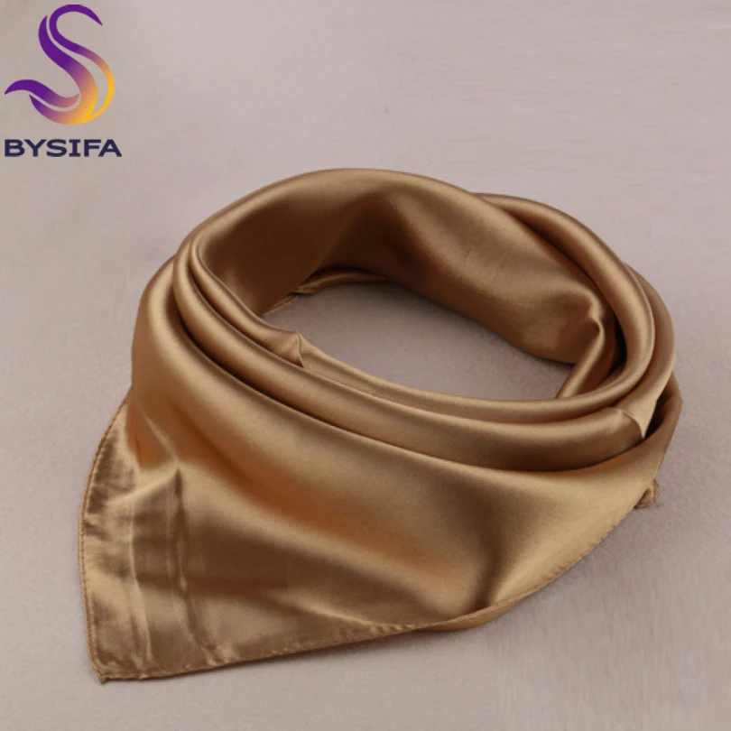 Syal Sutra Warna Solid Syal Kecil Warna Nude Tunggal Cocok untuk Musim Panas Wanita Syal Sutra 60*60Cm Desain Baru Syal Persegi Solid