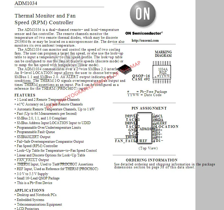 3 pz/lotto ADM1034ARQZ-REEL QSOP16 ADM1034ARQZ ADM1034 Disponibile