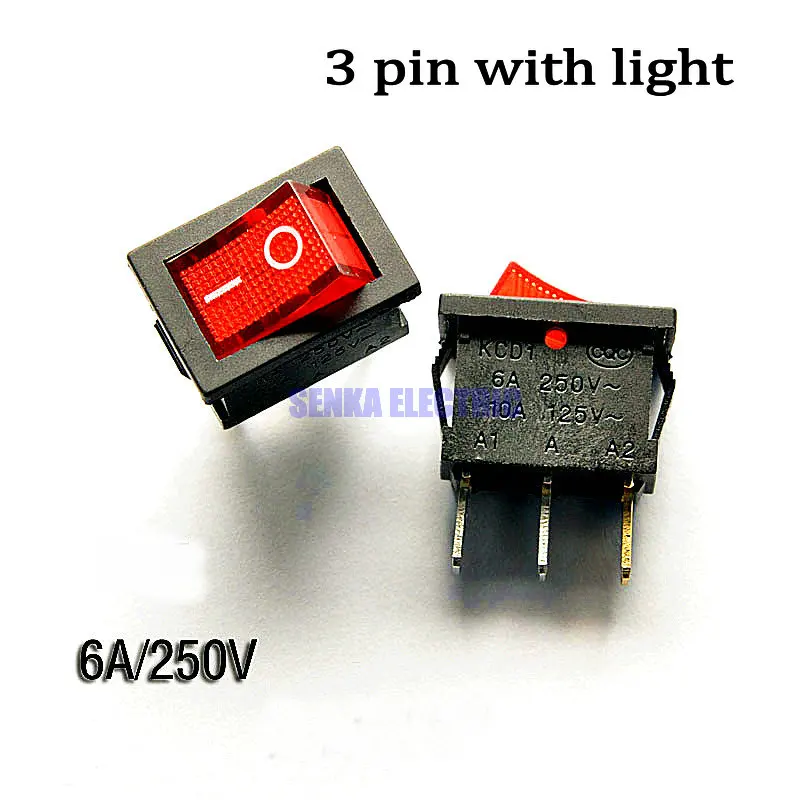 

KCD1 15*21mm Red LED Light Button On-ON 3 Pin DPST Car Boat Power Rocker Switch