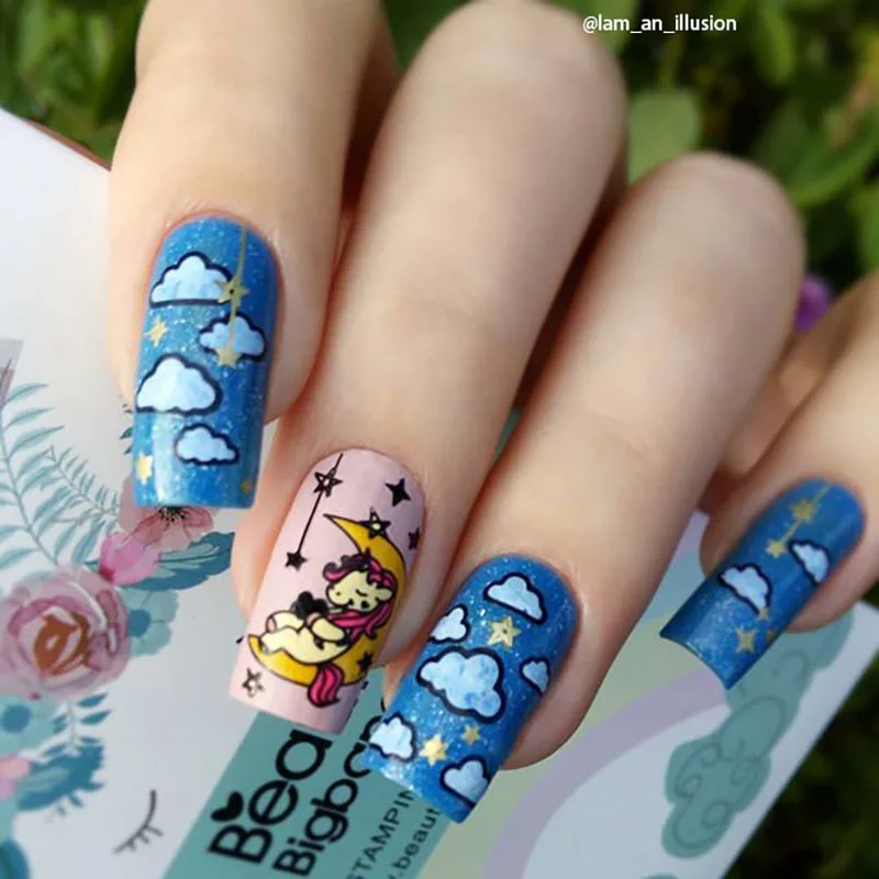 BeautyBigBang 6*12CM Nail Stamping Plates Rectangle Nail Art Stamp Cute Dog Unicorn Image Template Stamping For Nails BBB XL-007