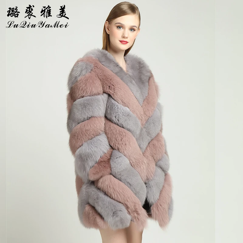 Women\'s Fur Coats Real Fox Long Sleeve Vest for Female Russian Luxury Medium Length Warm 2020 New Genuine Fur Jackets Winter