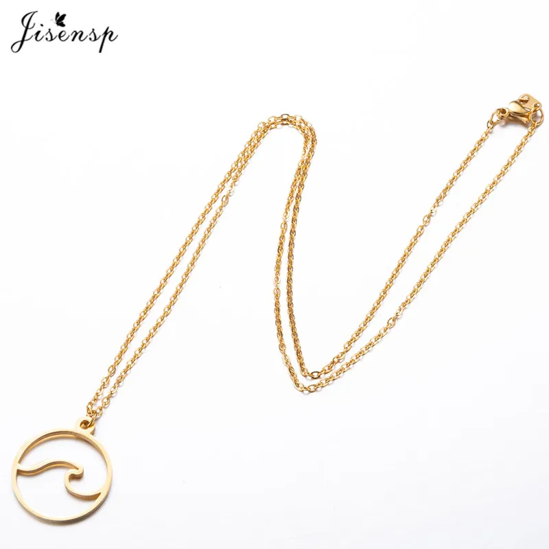 Jisensp Stainless Steel Wave Necklace Pendants Long Chain Beach Nautical Surfing Necklace Jewelry Tropical Wedding Jewelry Gift