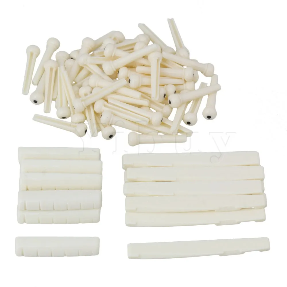 Yibuy 10 x Cream Color Plastic 6 String Acoustic Folk Guitar Bridge Saddles Nuts Pins