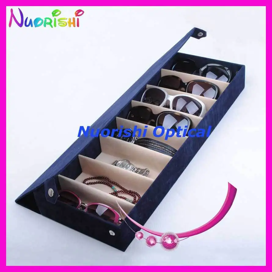 A626-8S Four Colors Nice Suded Sunglass Eyeglass Eyewear Glasses Display Storage Case Box Tray Holding 8 pcs free shipping