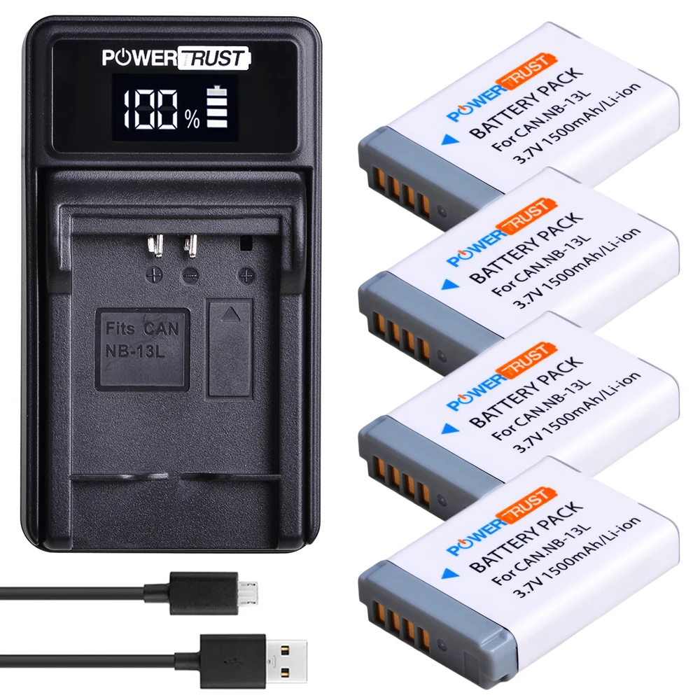 4Pc NB-13L NB 13L NB13L Battery akku+ New LED USB Charger for Canon PowerShot G5X G7X G9X G7 X Mark II G9 X,SX620 SX720 SX730 HS