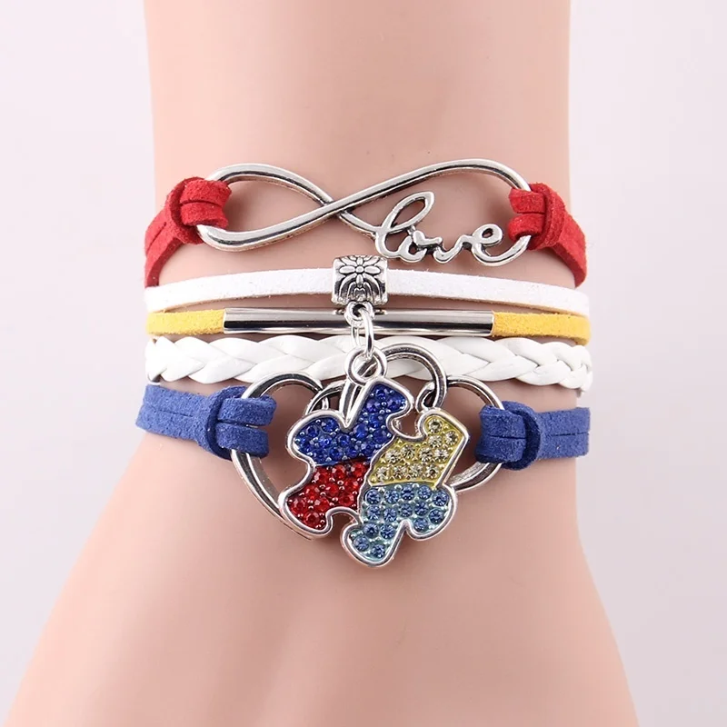 Mode Unendlichkeit Liebe Hoffnung Autismus Awareness Armband Strass Puzzle Stück Charme Armbänder Armreifen Für Frauen Männer Schmuck