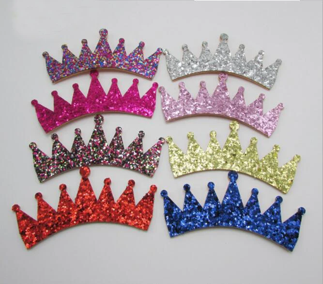 9x4cm 20pcs Kawaii Padded Glitter Crown Patches Appliques For Headdress Accessories Supplies DIY Craft Decoration