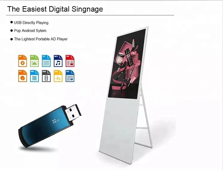 Layar Monitor Display Iklan Tanda Digital HD LED LCD Lipat Portabel 43 Inci untuk Toko/Toko Ritel/Mal