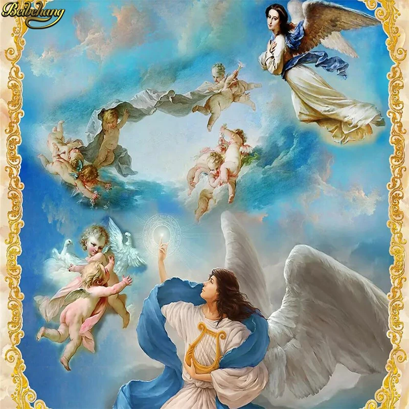 Custom 3D ภาพจิตรกรรมฝาผนัง Top ระงับเพดานวอลล์เปเปอร์ Western European Blue Sky Angel ภาพตกแต่งบ้านภาพวาด