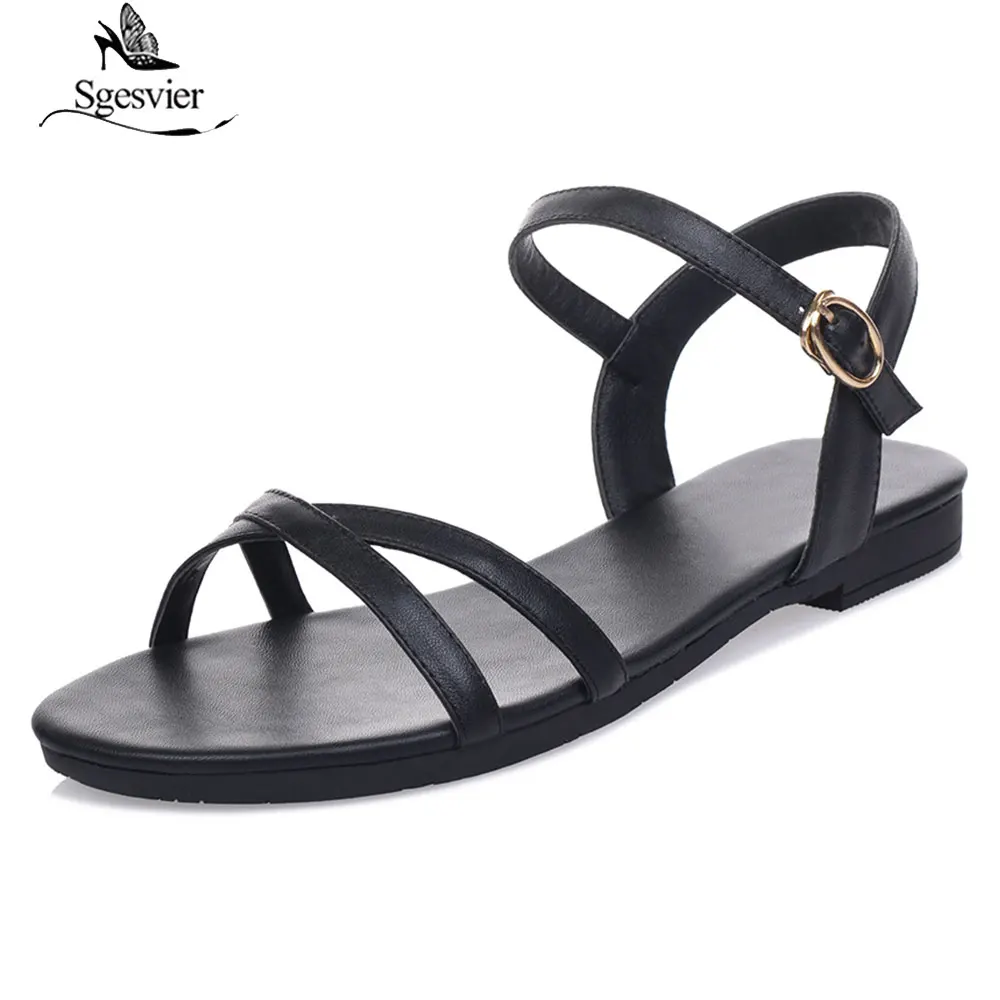 Sgesvier Size 33-46 2020 new women sandals simple buckle summer shoes genuine leather ladies comfortable flat sandals G289