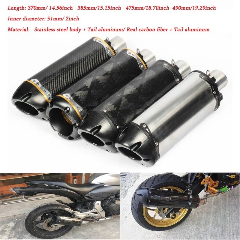 

Motorcycle Exhaust Vent Tip Tubes Removable DB Killer Escape 14.37/14.56/15.15/19.29Inch Muffler System for 38-51mm Silencer