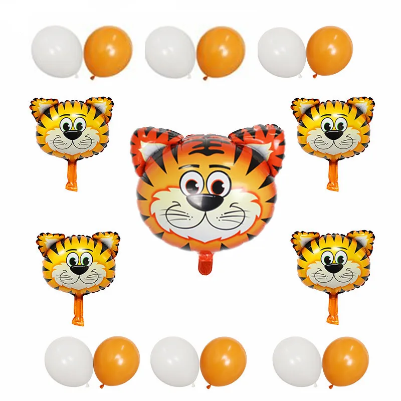 17pcs Giraffe&Monkey&Zebra&Cow Latex Balls with Theme Jungle Animals Head Foil Balloons Gifts Birthday Party Decoration supplies