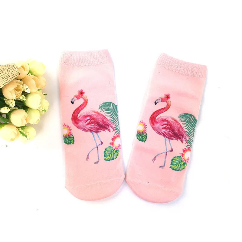 3D Print Casual Socks Flamingo Women Durable Socks Cute Low Cut Ankle Sock Cartoons Casual Type Teenager Socks 1pair=2pcs ms21