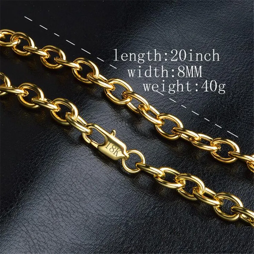 Europe and The United States 18 K 8mm Men\'s Gold Necklace European and American Hot O-shaped Thick Chain Length