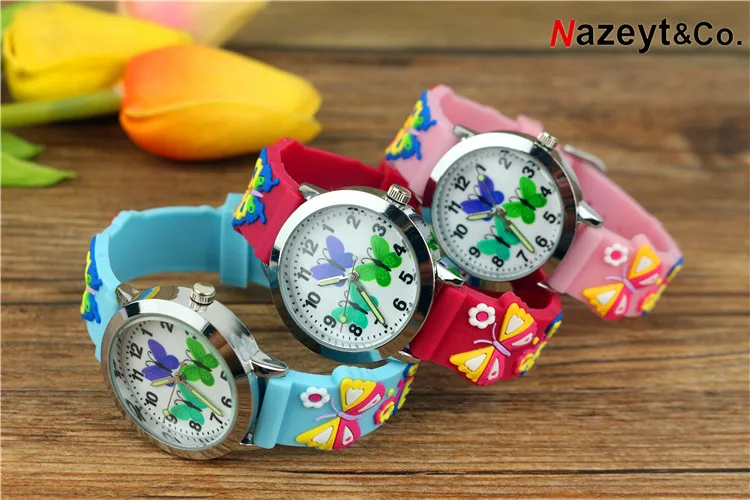 Montre pour enfants, mignon petit étudiant, 3D annulaire lumineux à mains, horloge garçons filles, cadran papillon gelée douce, livraison directe