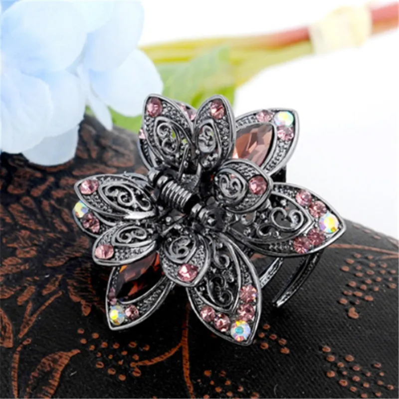 Fashion Big Flower Hair Clips Women Hair Jewelry Vintage Metal Crab Clip Hair Claws For Gilrs Gifts Wedding Hair Accessories