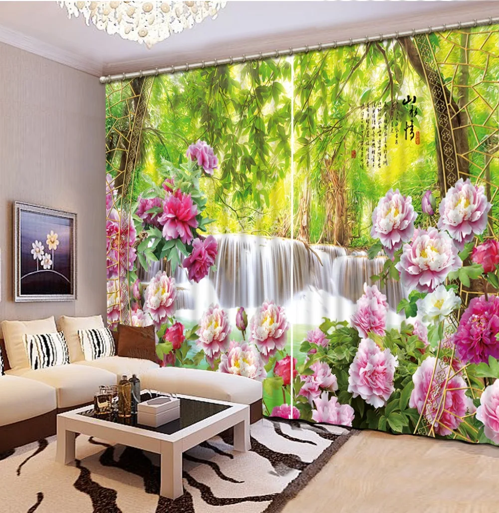 

Curtains for living room 3D flower scenery 3D Window Curtains For Bedding room Home Decoration