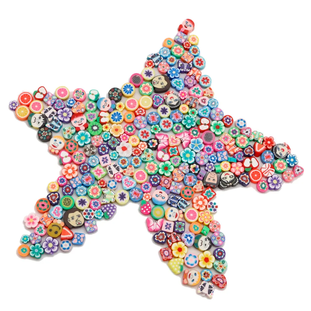 25pcs/lot 6-15mm Polymer Clay Beads Heart/Round/Star Random Mixed Bead for DIY Baby Pacifier Necklace Bracelet Accessories