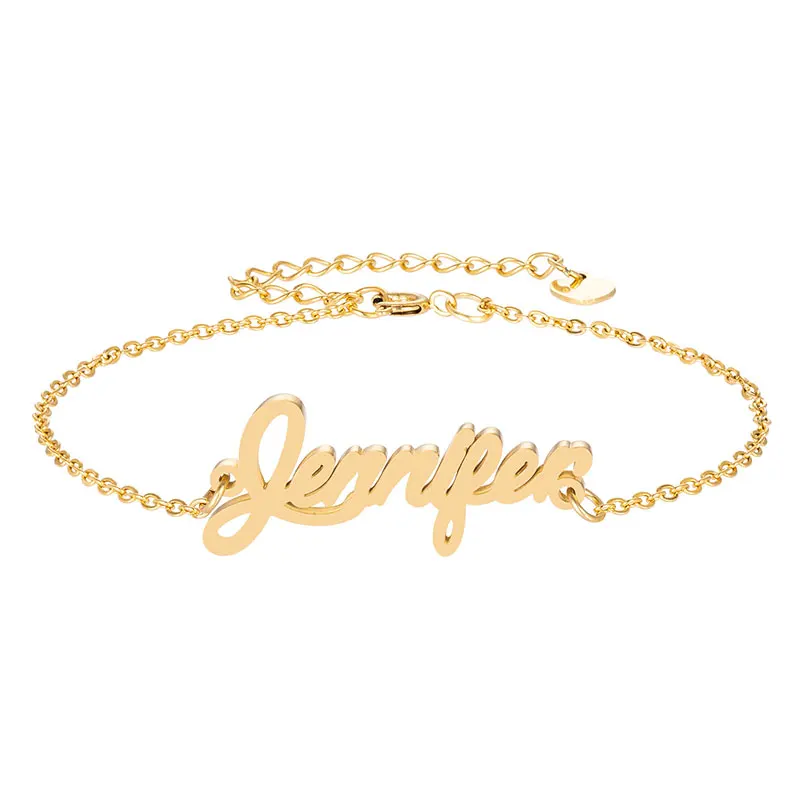 Jennifer Charm Name Bracelets for Women Girls Personalized Dainty Nameplate Anklet Unisex Handwriting Word Jewelry Gift