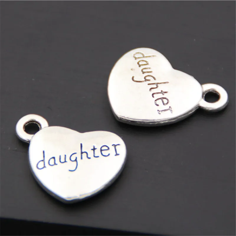 15pcs Silver Color Mom Dad Son Heart Charms Family Member Pendants Bracelet Necklace Festival Jewelry Making Accessories DIY