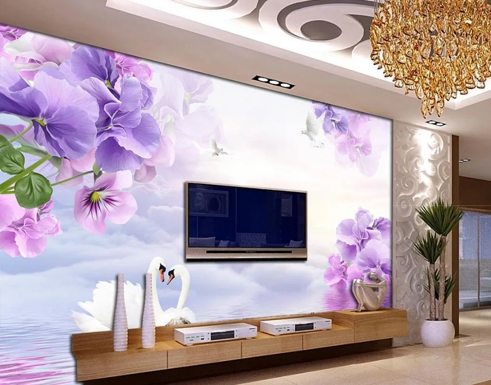 custom wallpapers  flower wallpaper Dream purple flowers TV backdrop 3d wallpaper modern for living room murals Home Decoration