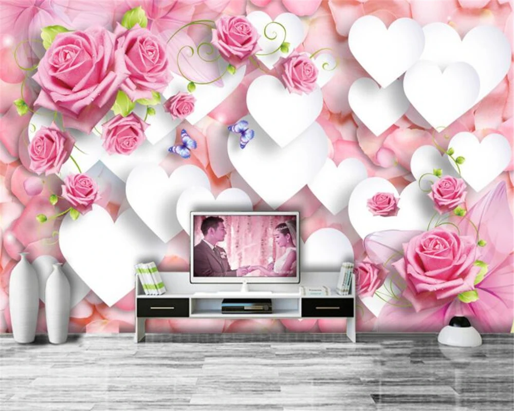 

Beibehang Modern Living Room Sofa Background Wall 3d Wallpaper Mural Fashion Love Heart Classic Romantic Rose 3d Photo Wallpaper