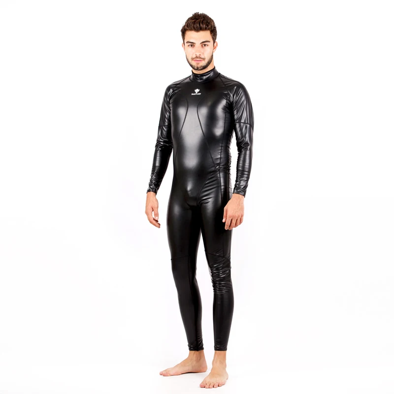 HXBY Back Zipper PU Waterproof One Piece Professional Swim Suit Men Long Sleeve Lycra Full Body Surfing Bathing Beach SwimWear