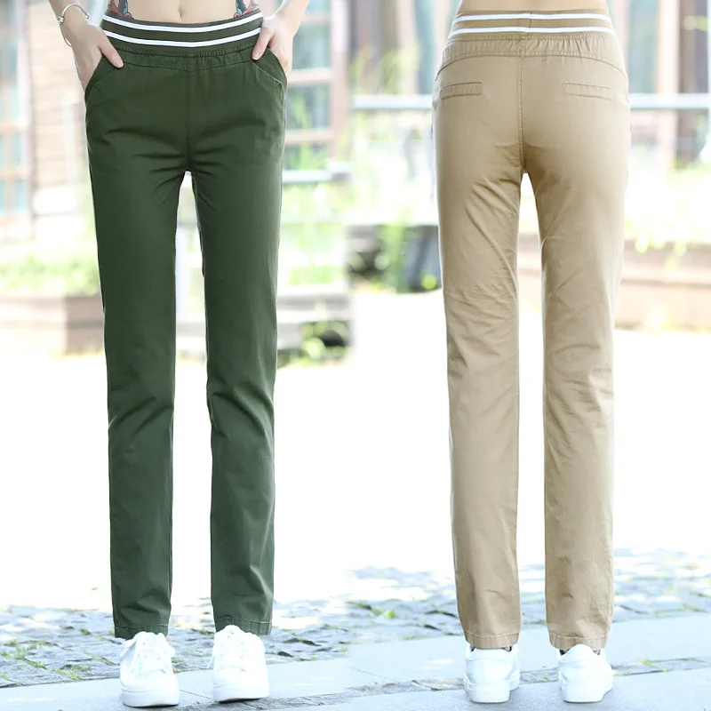 Pants women 2019 spring summer cuasal pants loose cotton high waist khaki green Plus size S-XXXL female trousers